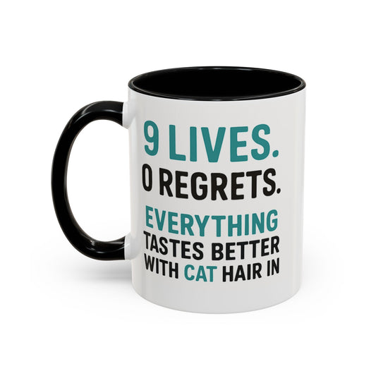 Funny Cat Coffee Mug - 9 Lives, 0 Regrets - Perfect Gift for Cat Lovers